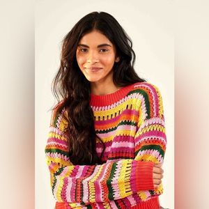 FARM RIO Fruit Dream crochet sweater in multi. Size Medium